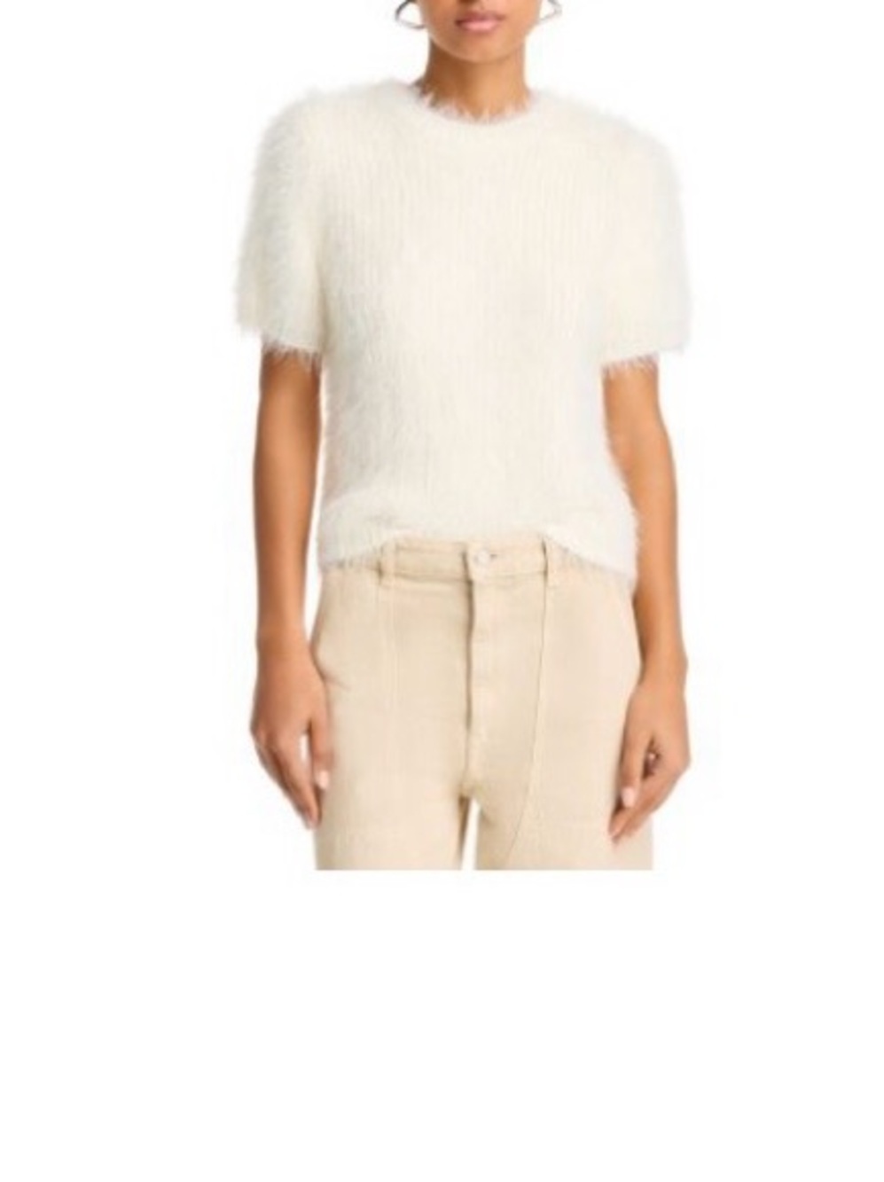 Velvet Brand Cream Fuzzy Short-Sleeve Sweater